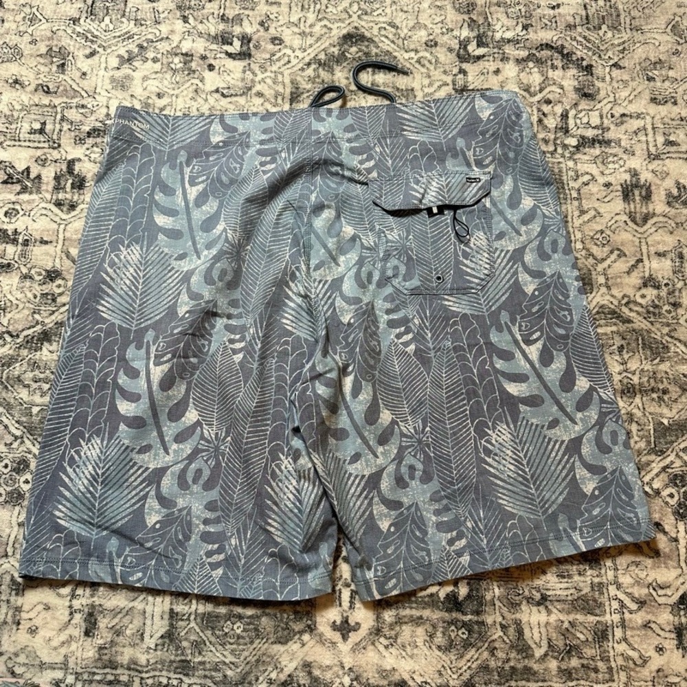 Hurley Phantom Board Shorts Mens 36 Blue Grey Tropical Leaf Print Surf Trunks‎ - Picture 6 of 6